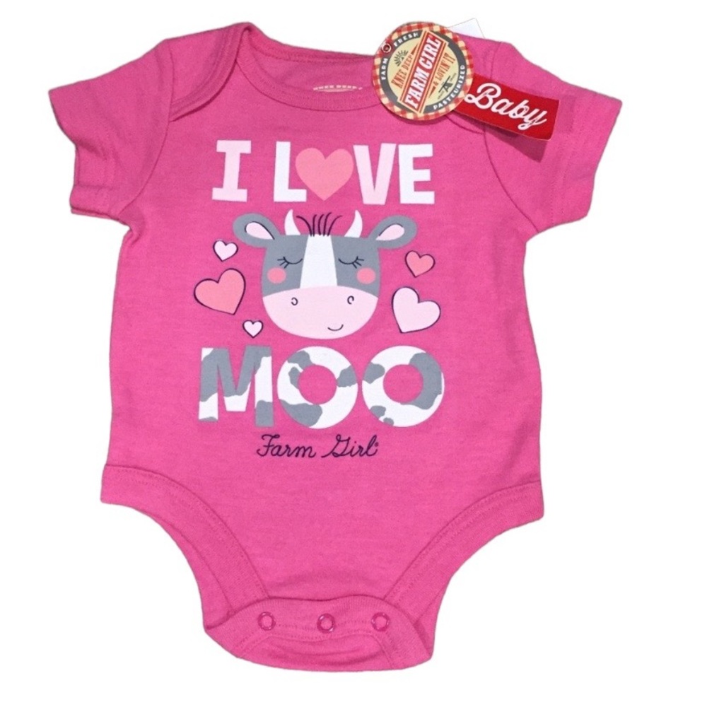 Farm Girl Brand 0-3 Months Pink "I Love Moo" Onesie